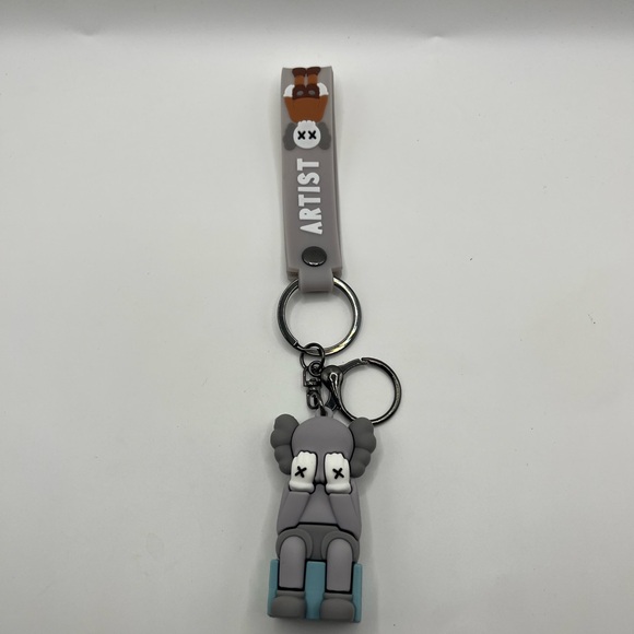 KAWS Custom Gray Artist Keychain with KAWS Character Charm - Picture 1 of 4